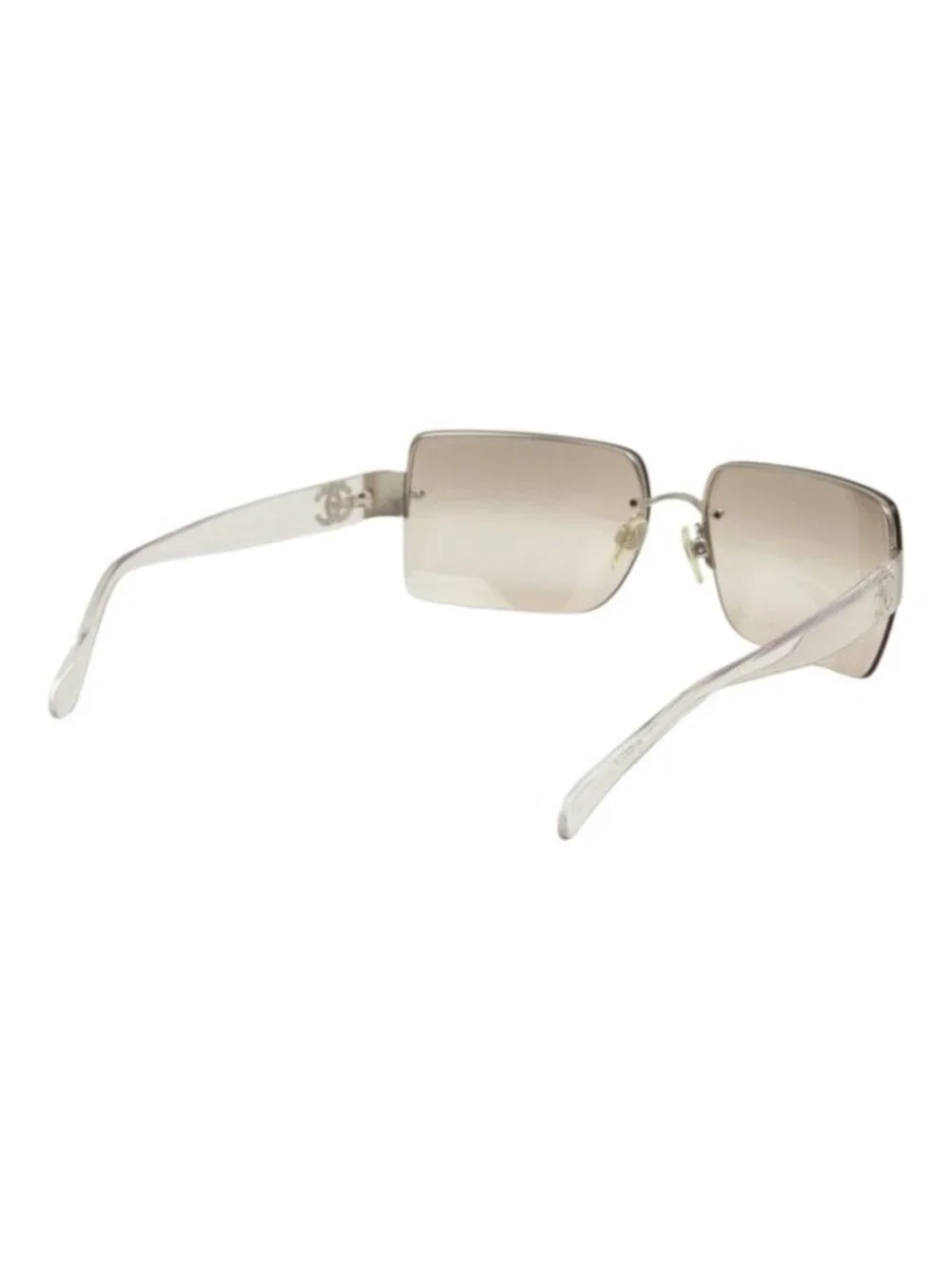 Chanel CC Logo Rimless Sunglasses Eyewear Brown Clear Silver Acetate Metal